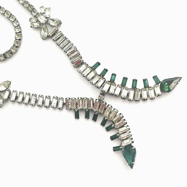 Stunning Art Deco Necklace with Clear and Emerald Coloured Rhinestones-Vintageonline-Vintage Online
