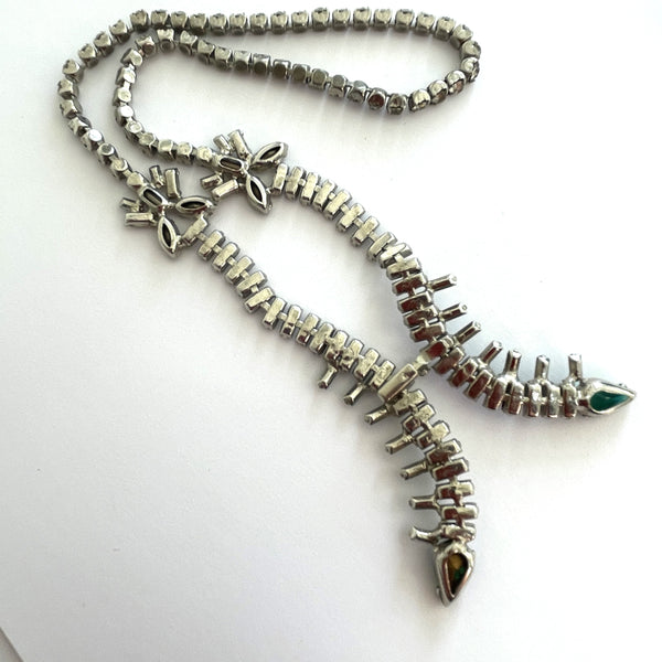 Stunning Art Deco Necklace with Clear and Emerald Coloured Rhinestones-Vintageonline-Vintage Online