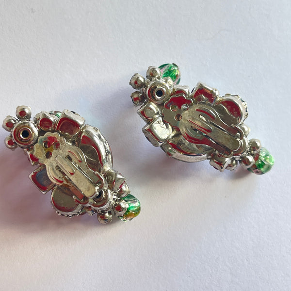 Stunning Pink and Green Rhinestone Vintage Brooch & Earrings Set-Vintageonline-Vintage Online