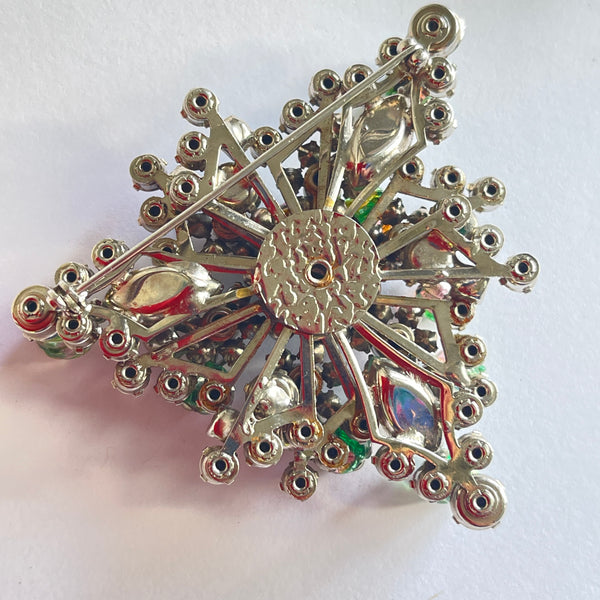Stunning Pink and Green Rhinestone Vintage Brooch & Earrings Set-Vintageonline-Vintage Online