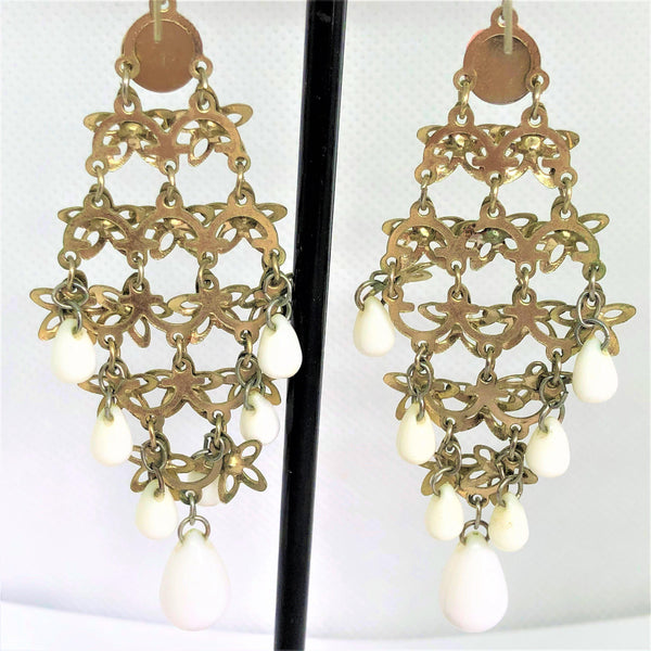 Sweet Pink and White Retro Drop Earrings-Vintage Online-Vintage Online