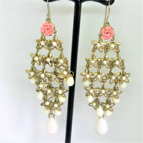 Sweet Pink & White Retro Drop Earrings Vintageonline