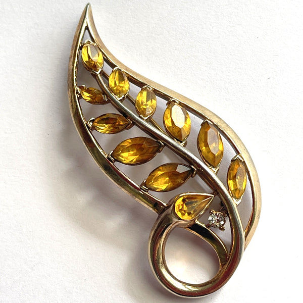 TRIFARI Pat Pending Vintage 1950's Topaz Rhinestone Brooch-Trifari USA-Vintage Online