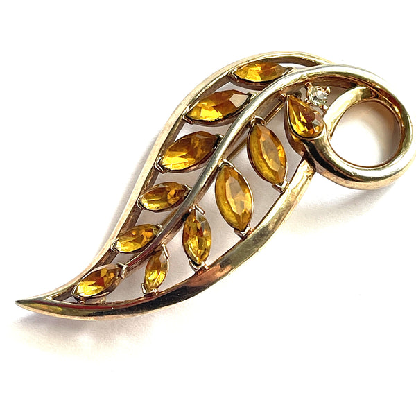 TRIFARI Pat Pending Vintage 1950's Topaz Rhinestone Brooch-Trifari USA-Vintage Online