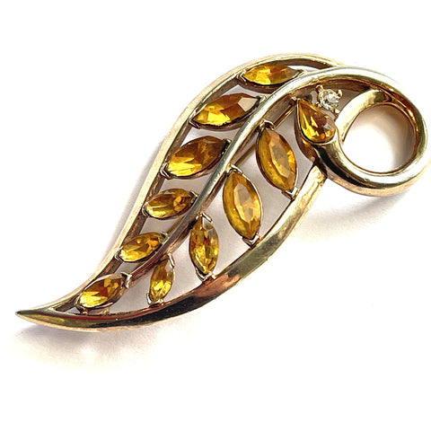 TRIFARI Pat Pending Vintage 1950's Topaz Rhinestone Brooch-Trifari USA-Vintage Online