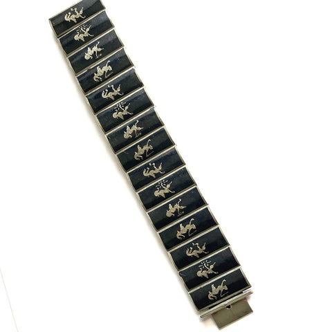 Thai Silver Siam Niello Enamel Panel Bracelet-Vintageonline-Vintage Online