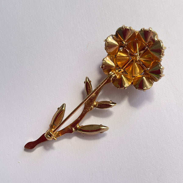 Topaz Coloured Rhinestone Flower Brooch-Vintageonline-Vintage Online