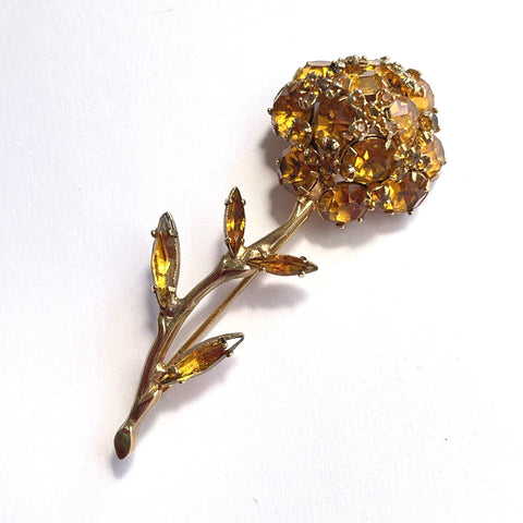 Topaz Coloured Rhinestone Flower Brooch-Vintageonline-Vintage Online