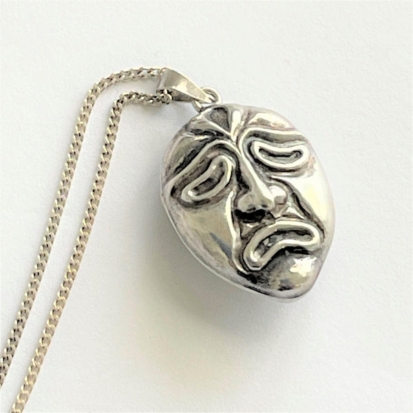 Tragedy & Comedy Two Sided Silver Pendant-Vintageonline-Vintage Online