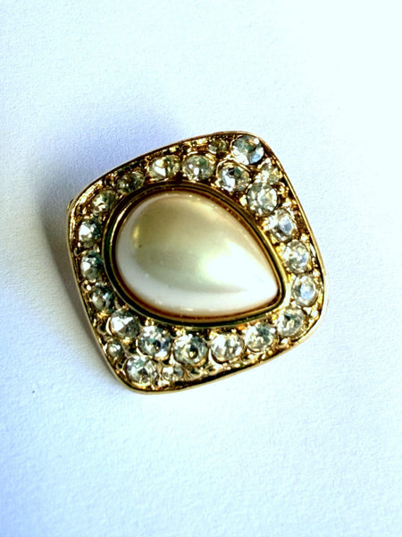 Trifari Pearl Teardrop & Rhinestone Earrings-Trifari-Vintage Online