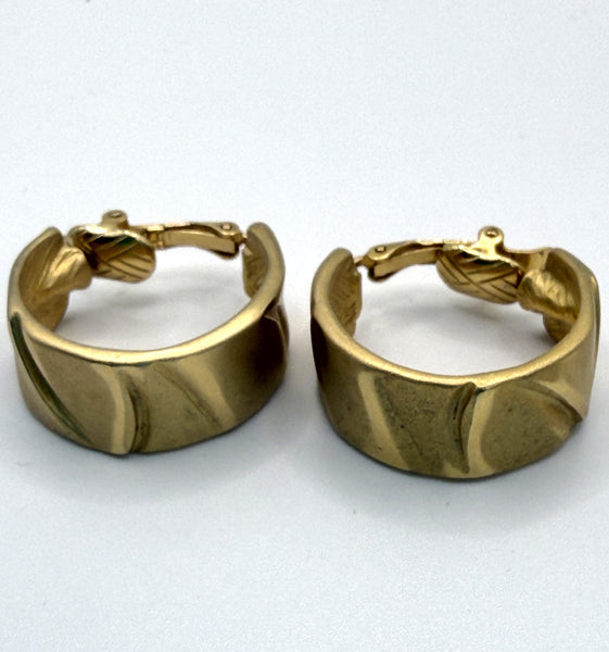 Trifari TM Brushed Gold tone 1980's Earrings-Trifari-Vintage Online