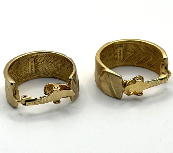 Trifari TM Brushed Gold tone 1980's Earrings-Trifari-Vintage Online