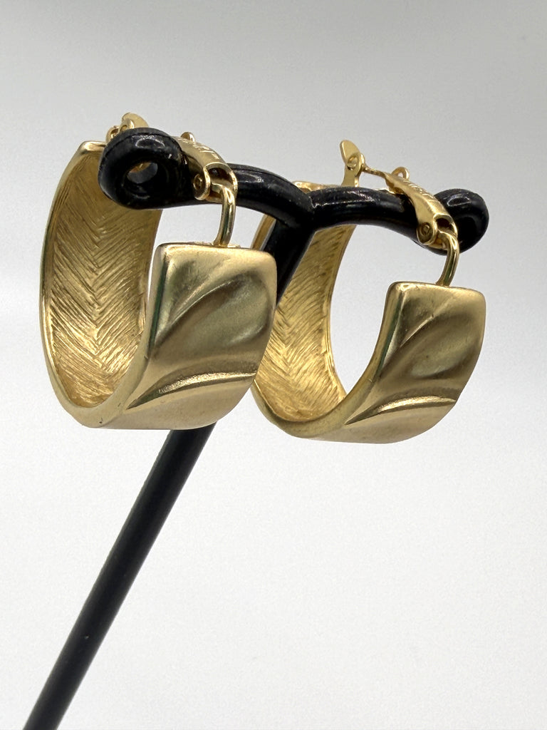 Trifari TM Brushed Gold tone 1980's Earrings-Trifari-Vintage Online