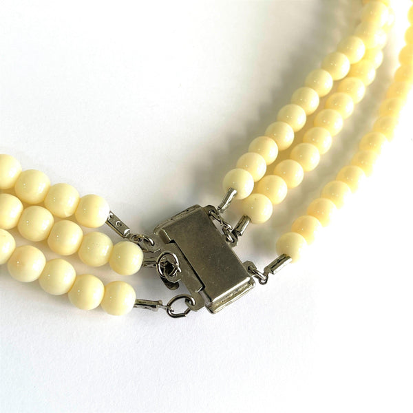 Triple Strand Vintage Resin Bead Necklace Winter White.-Vintageonline-Vintage Online