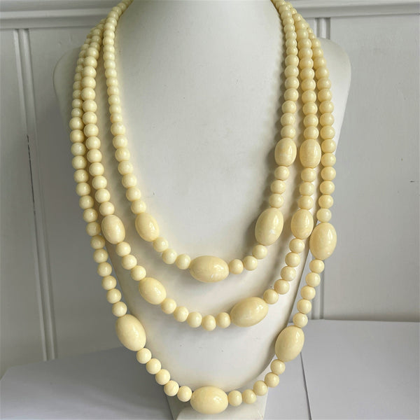 Triple Strand Vintage Resin Bead Necklace Winter White.-Vintageonline-Vintage Online