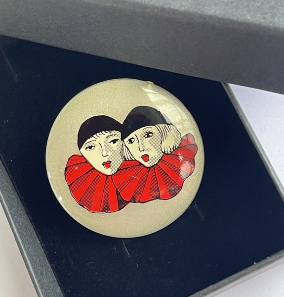 Twin Pierrot Vintage French Brooch-Vintageonline-Vintage Online
