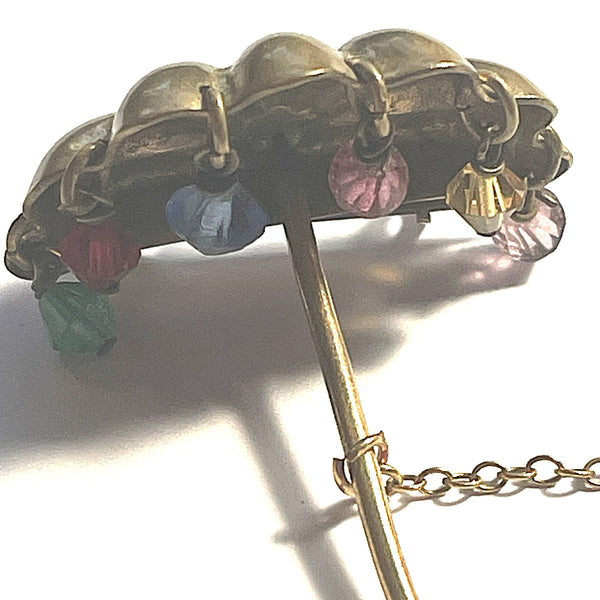 Umbrella Brooch With Rainbow Beads-Vintageonline-Vintage Online