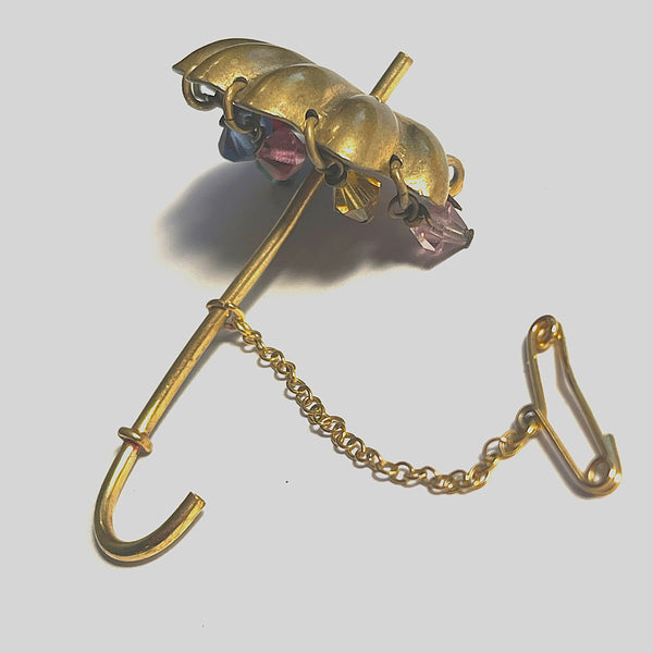 Umbrella Brooch With Rainbow Beads-Vintageonline-Vintage Online
