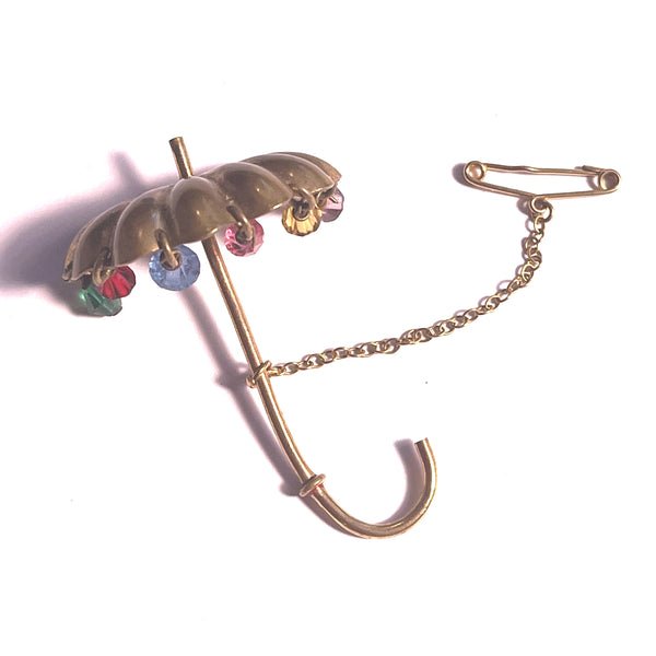 Umbrella Brooch With Rainbow Beads-Vintageonline-Vintage Online
