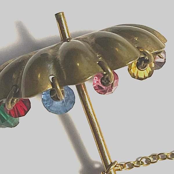 Umbrella Brooch With Rainbow Beads-Vintageonline-Vintage Online