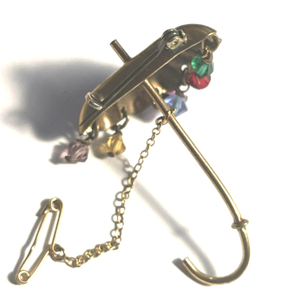 Umbrella Brooch With Rainbow Beads-Vintageonline-Vintage Online