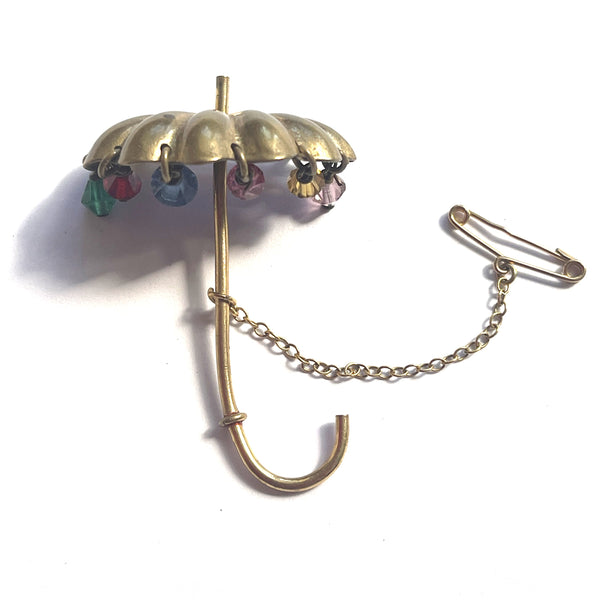 Umbrella Brooch With Rainbow Beads-Vintageonline-Vintage Online
