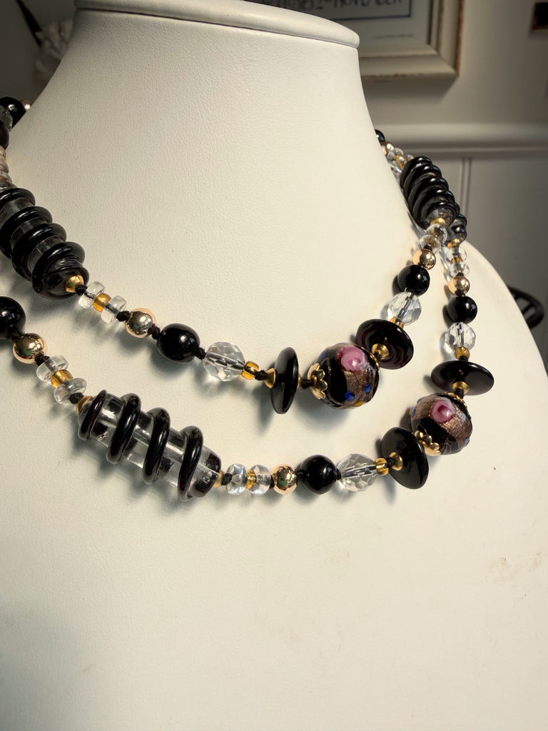 Venetian Murano Glass Vintage "Wedding Cake" Bead Necklace-Vintageonline-Vintage Online