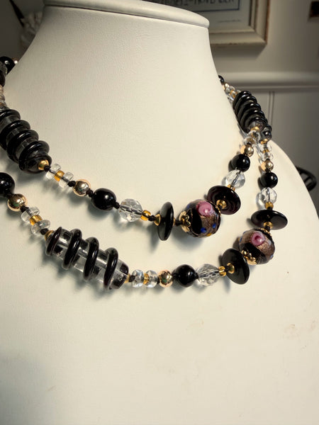 Venetian Murano Glass Vintage "Wedding Cake" Bead Necklace-Vintageonline-Vintage Online