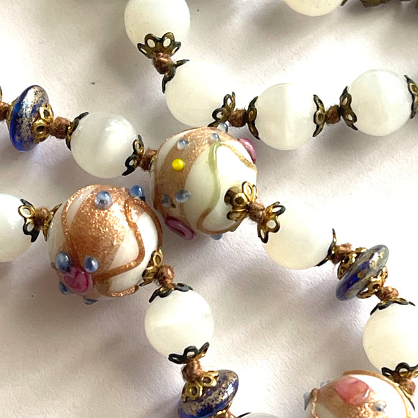 Venetian Wedding Cake Glass Vintage Bead Necklace-Murano-Vintage Online