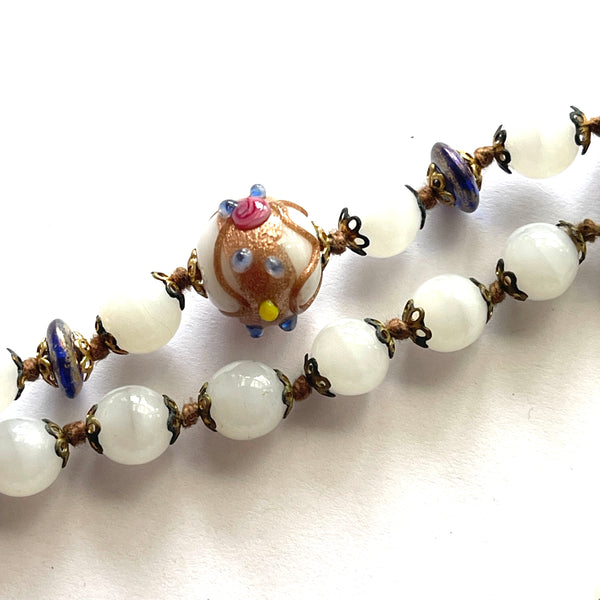Venetian Wedding Cake Glass Vintage Bead Necklace-Murano-Vintage Online