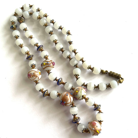 Venetian Wedding Cake Glass Vintage Bead Necklace-Murano-Vintage Online