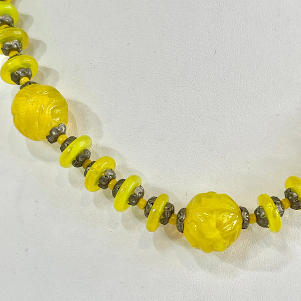 Vibrant Yellow Czech Glass Bead Vintage Necklace.-Vintageonline-Vintage Online