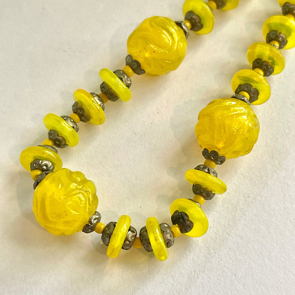 Vibrant Yellow Czech Glass Bead Vintage Necklace.-Vintageonline-Vintage Online