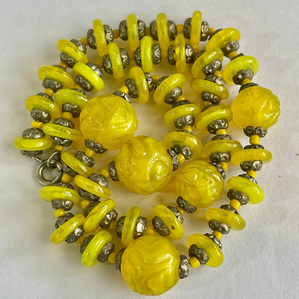 Vibrant Yellow Czech Glass Bead Vintage Necklace.-Vintageonline-Vintage Online