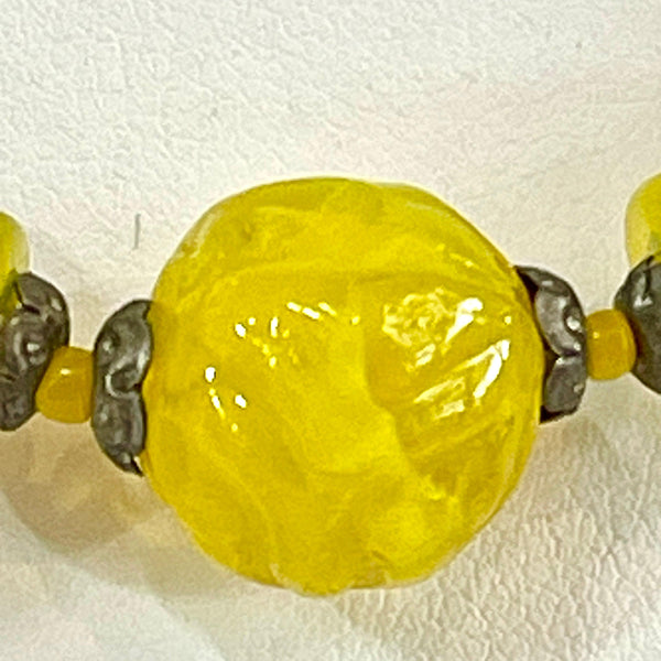 Vibrant Yellow Czech Glass Bead Vintage Necklace.-Vintageonline-Vintage Online