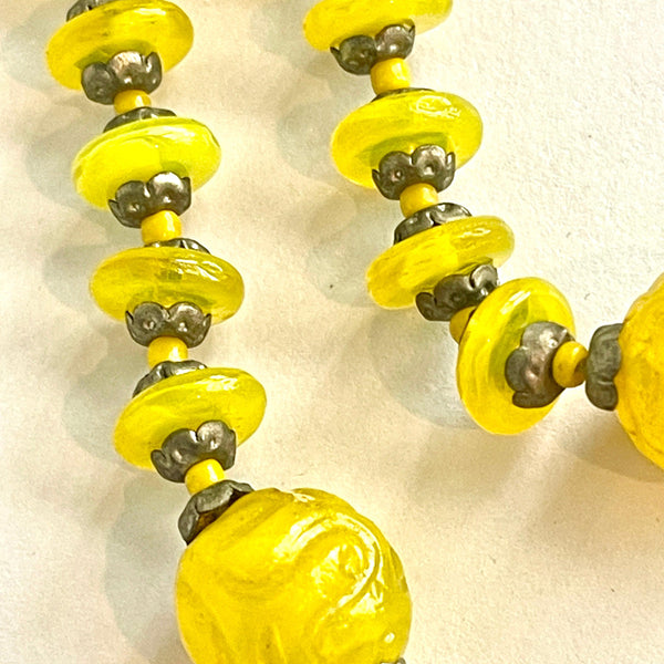 Vibrant Yellow Czech Glass Bead Vintage Necklace.-Vintageonline-Vintage Online