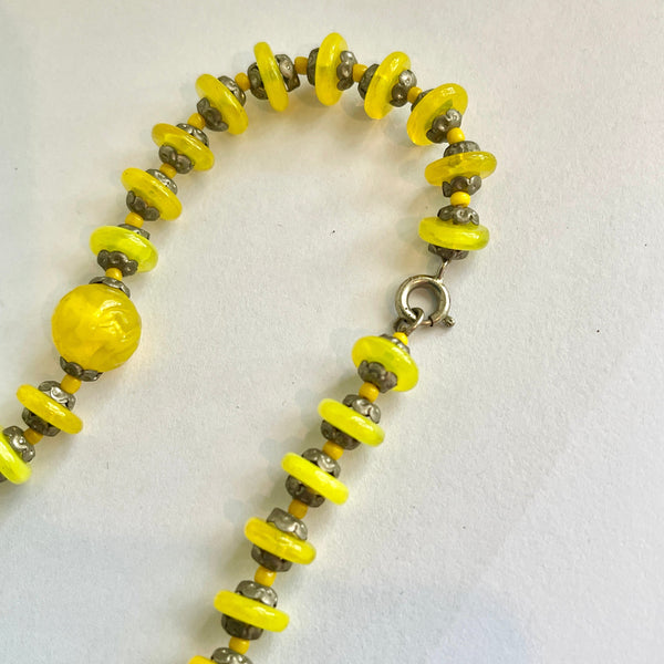Vibrant Yellow Czech Glass Bead Vintage Necklace.-Vintageonline-Vintage Online