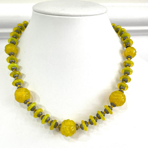 Vibrant Yellow Czech Glass Bead Vintage Necklace.-Vintageonline-Vintage Online