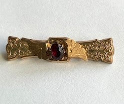 Victorian Garnet Faceted Gold tone Bar Brooch-Vintageonline-Vintage Online