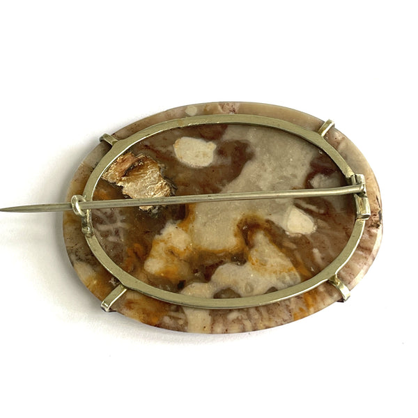Victorian Jasper Gemstone Large Silver Brooch-Vintageonline-Vintage Online