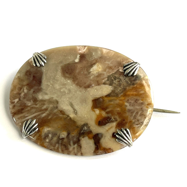 Victorian Jasper Gemstone Large Silver Brooch-Vintageonline-Vintage Online
