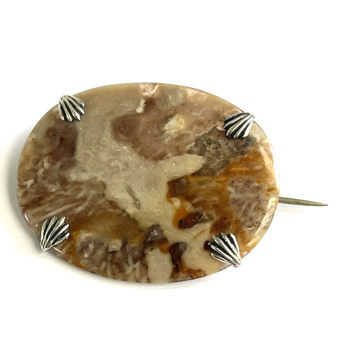 Victorian Jasper Gemstone Large Silver Brooch-Vintageonline-Vintage Online