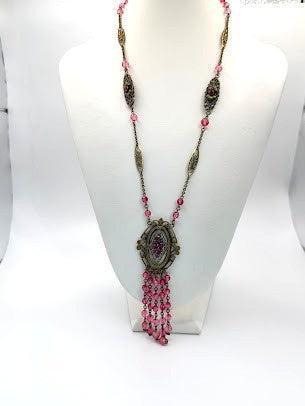 Victorian Revival Czech Style Brass Filigree Necklace-Vintage Online-Vintage Online