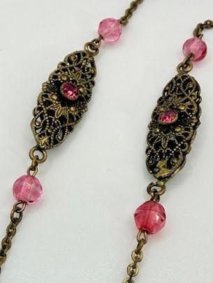 Victorian Revival Czech Style Brass Filigree Necklace-Vintage Online-Vintage Online