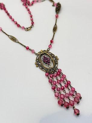 Victorian Revival Czech Style Brass Filigree Necklace-Vintage Online-Vintage Online