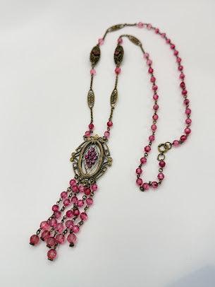 Victorian Revival Czech Style Brass Filigree Necklace-Vintage Online-Vintage Online