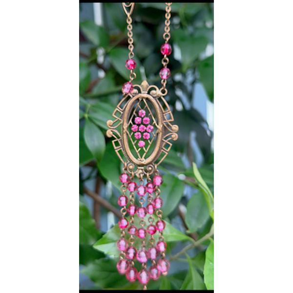 Victorian Revival Czech Style Brass Filigree Necklace-Vintage Online-Vintage Online