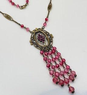 Victorian Revival Czech Style Brass Filigree Necklace-Vintage Online-Vintage Online