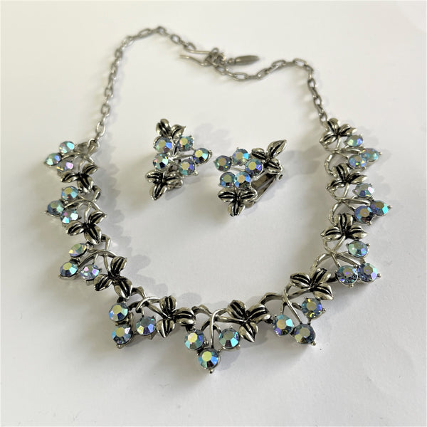Vintage 60's AB Rhinestone Necklace & Earrings-Vintage Online-Vintage Online