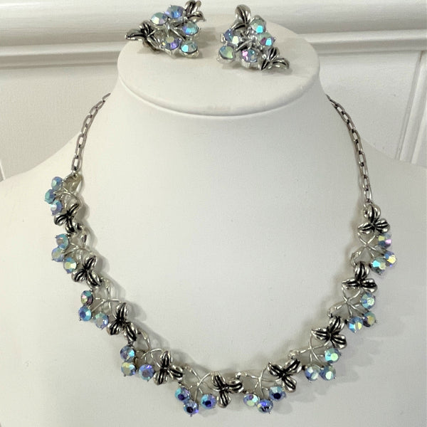 Vintage 60's AB Rhinestone Necklace & Earrings-Vintage Online-Vintage Online